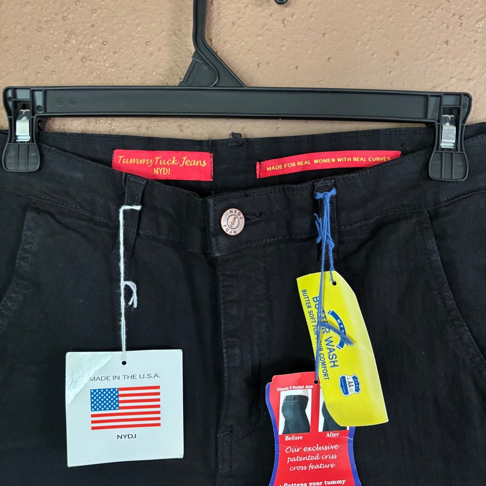 NYDJ Tummy Tuck Jeans Black Wide Leg Pants Butter Wash Made in USA 427B Size 8 - Picture 2 of 9
